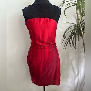 Ramona La Rue red silk lace mini dress Small